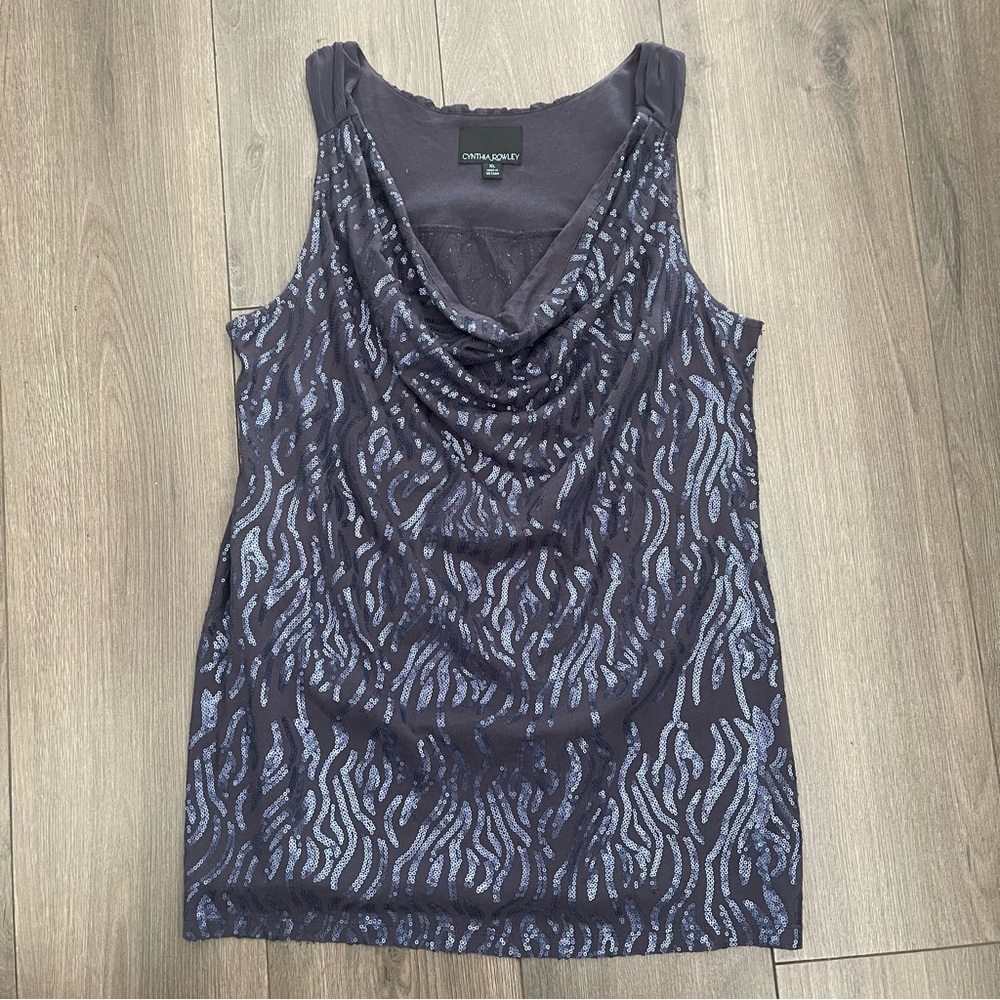 Dark blue sequin cowl neck tank top size XLarge